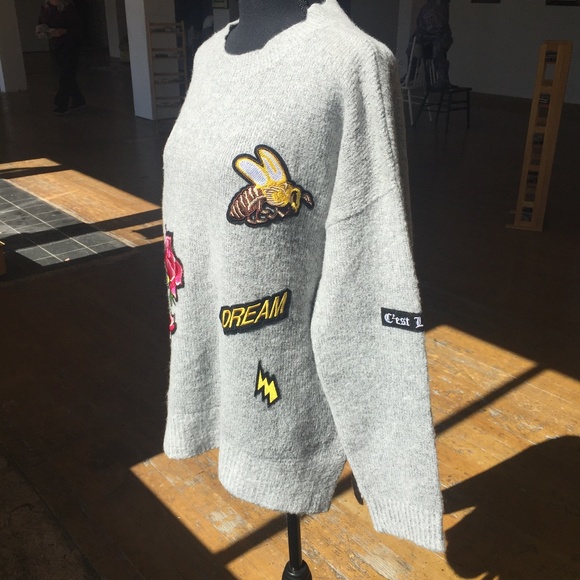 Grey decorative patchwork oversized sweater - Picture 3 of 6